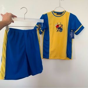 Y2K Basic Editions Boys Blue Yellow All-Star Pro Athletic Shirt Shorts Set 10/12